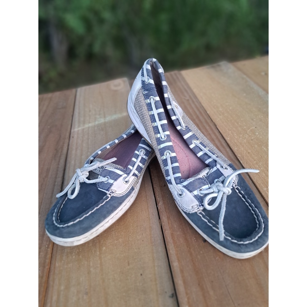 Sperry Top-Sider Women Blue Striped Mesh Suede Boat Shoes Flats Size 9.5